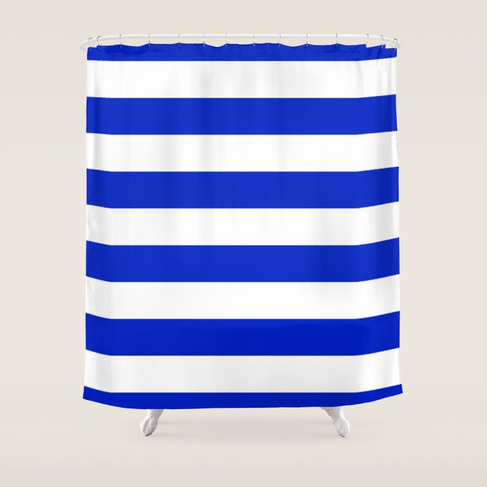 Cobalt Blue and White Wide Cabana Tent Stripe Shower Curtain Gallery Image 1