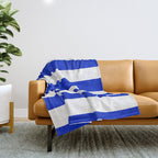 Cobalt Blue and White Wide Cabana Tent Stripe Throw Blanket Gallery Image 1