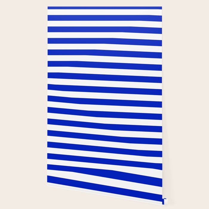 Cobalt Blue and White Wide Cabana Tent Stripe Wallpaper Gallery Image 2