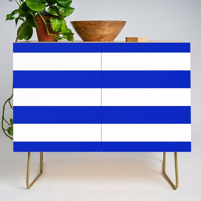 Cobalt Blue and White Wide Cabana Tent Stripe Credenza Gallery Image 1