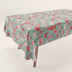 Mid-Century Ornaments in Red and Mint Tablecloth Gallery Image 1