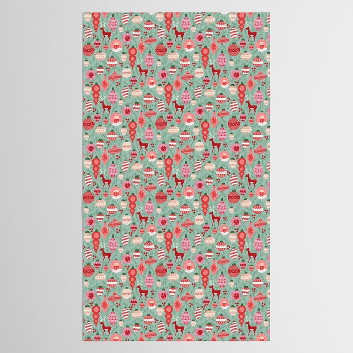 Mid-Century Ornaments in Red and Mint Tablecloth Gallery Image 2