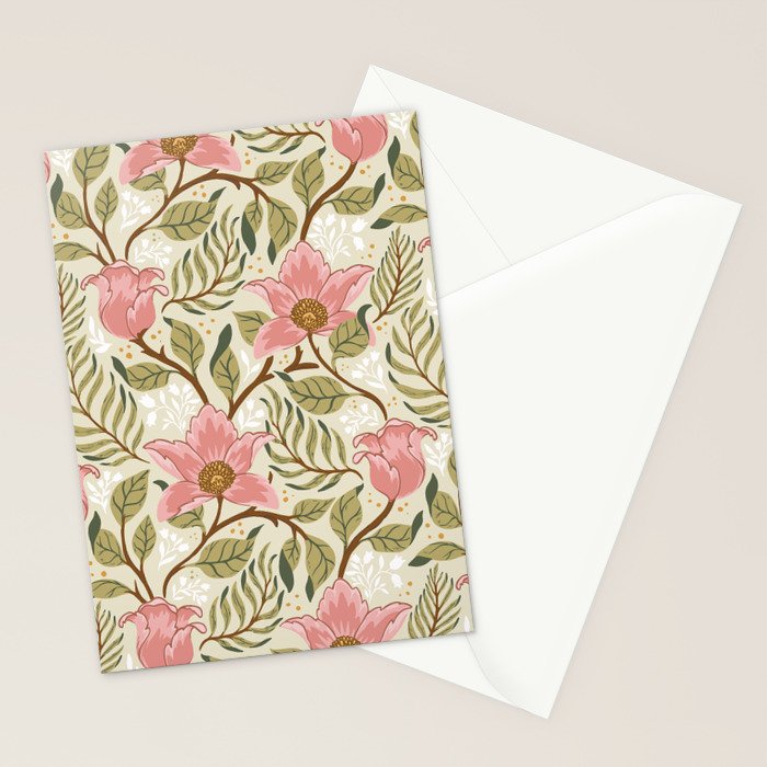 Spring Garden Flowers - Pink and Green Stationery Card Gallery Image 2