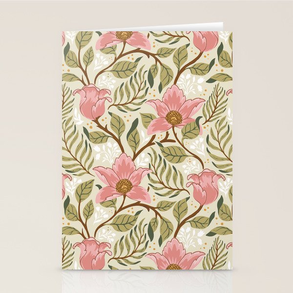 Spring Garden Flowers - Pink and Green Stationery Card Gallery Image 1