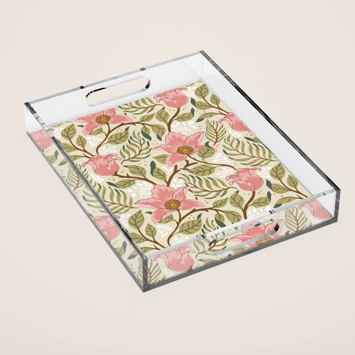 Spring Garden Flowers - Pink and Green Acrylic Tray Gallery Image 1