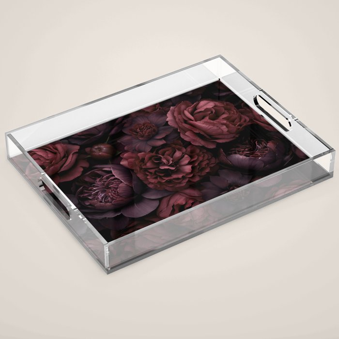Victorian Grandeur Large Opulent Flowers Burgundy Red Acrylic Tray Gallery Image 1