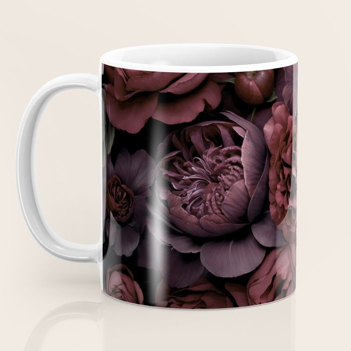Victorian Grandeur Large Opulent Flowers Burgundy Red Coffee Mug Gallery Image 3