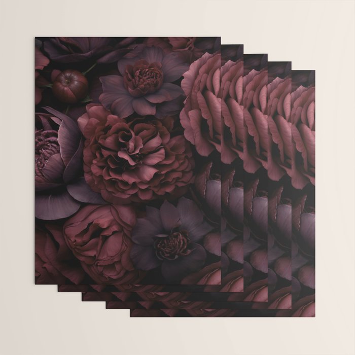 Victorian Grandeur Large Opulent Flowers Burgundy Red Wrapping Paper Gallery Image 3