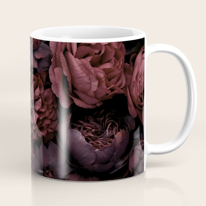 Victorian Grandeur Large Opulent Flowers Burgundy Red Coffee Mug Gallery Image 1