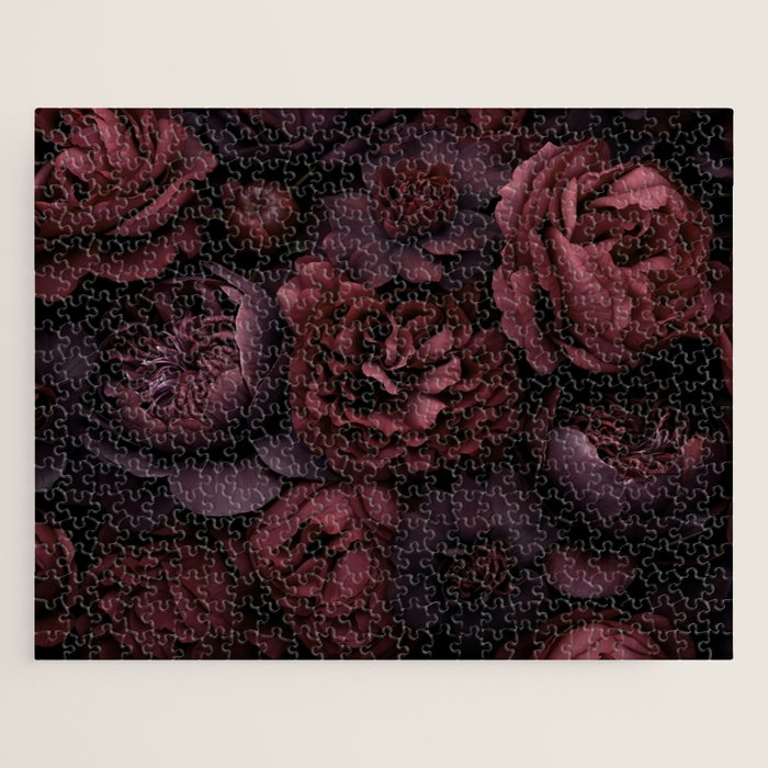 Victorian Grandeur Large Opulent Flowers Burgundy Red Jigsaw Puzzle Gallery Image 1