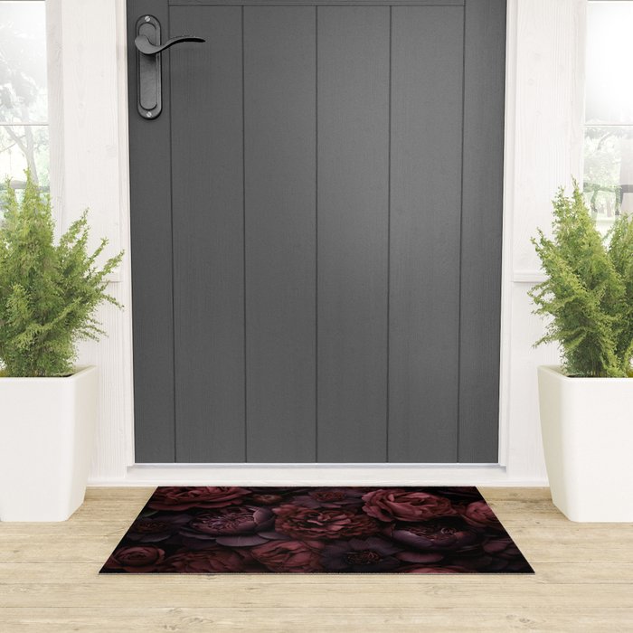 Victorian Grandeur Large Opulent Flowers Burgundy Red Welcome Mat Gallery Image 3