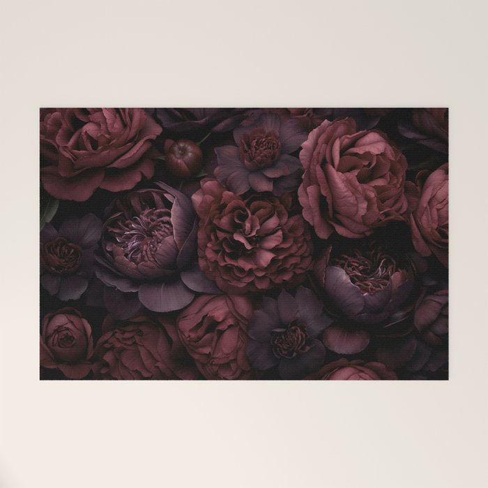 Victorian Grandeur Large Opulent Flowers Burgundy Red Welcome Mat Gallery Image 1