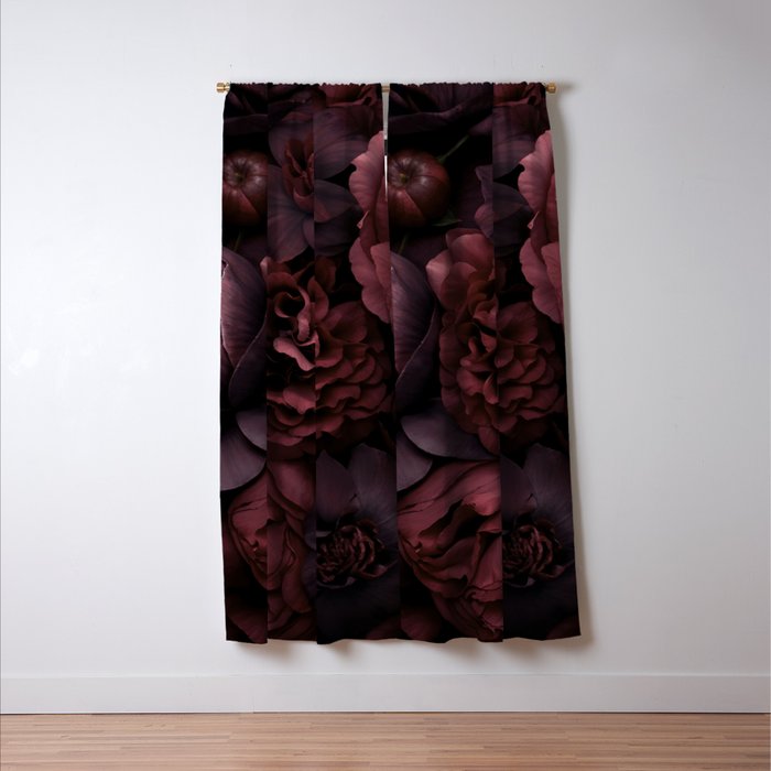 Victorian Grandeur Large Opulent Flowers Burgundy Red Window Curtain Gallery Image 3