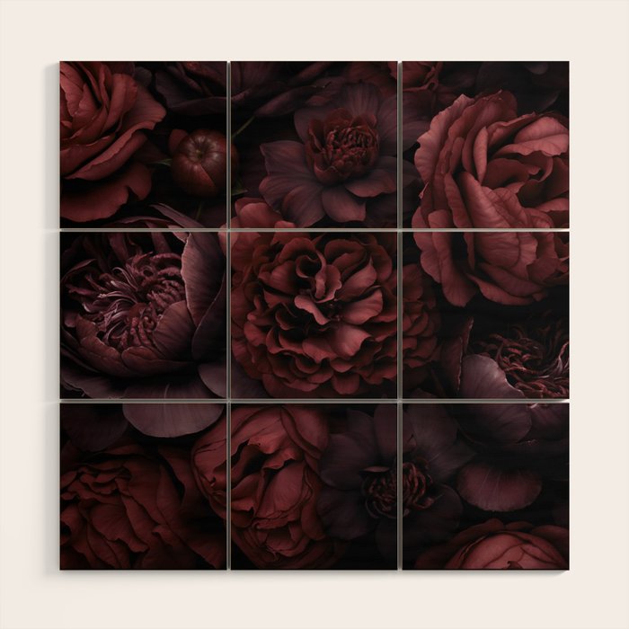 Victorian Grandeur Large Opulent Flowers Burgundy Red Wood Wall Art Gallery Image 1
