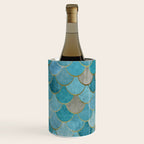 Moroccan Fish Scale Mermaid Pattern, Teal Blue and Gold Wine Chiller Gallery Image 3