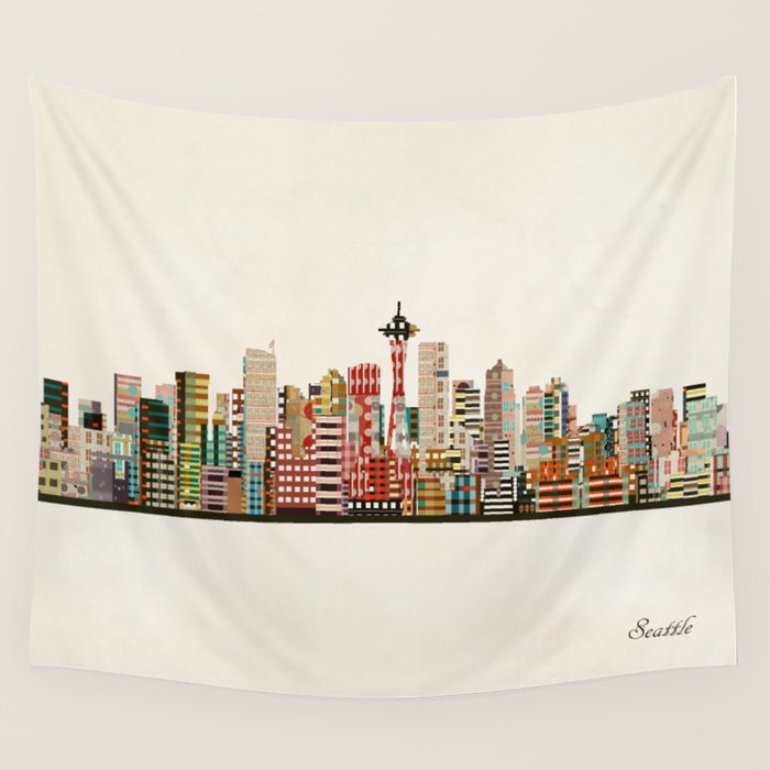 seattle city skyline Wall Tapestry Gallery Image 1