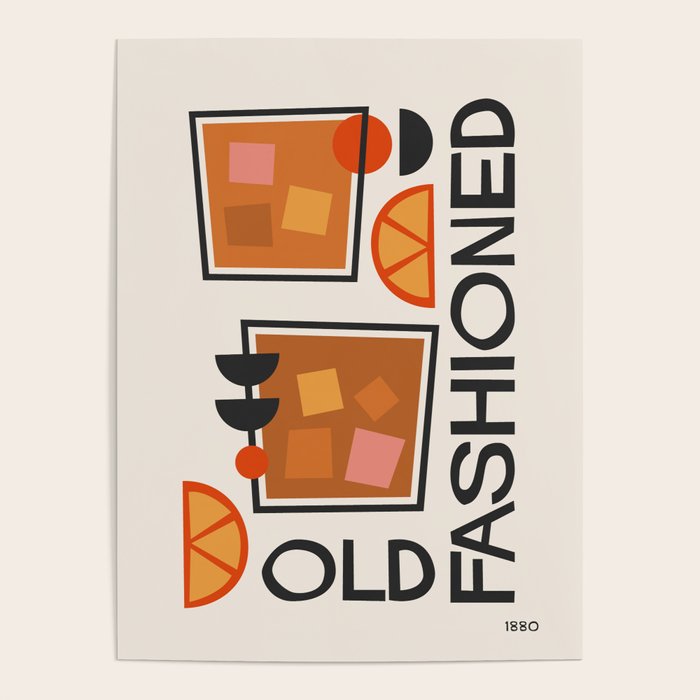 Old Fashioned Cocktail Minimalist Retro Print Poster Gallery Image 4