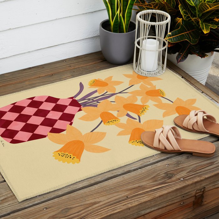 Daffodils and vase Outdoor Rug Gallery Image 2