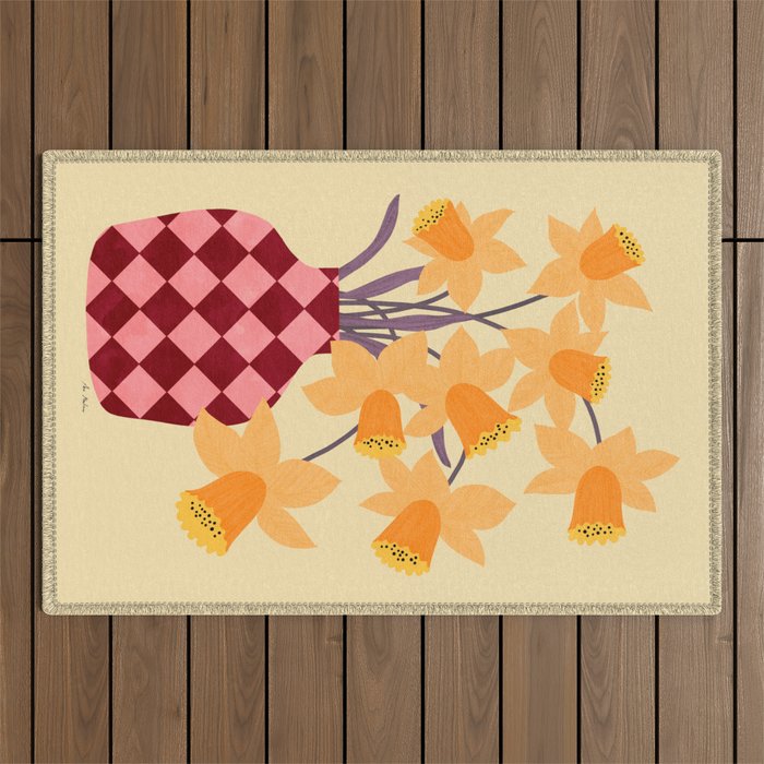 Daffodils and vase Outdoor Rug Gallery Image 1