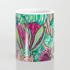 Cluster of Houseplants and Proteas on Pink Still Life Painting Coffee Mug Gallery Image 4