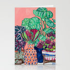 Cluster of Houseplants and Proteas on Pink Still Life Painting Stationery Card Gallery Image 2