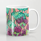 Cluster of Houseplants and Proteas on Pink Still Life Painting Coffee Mug Gallery Image 1