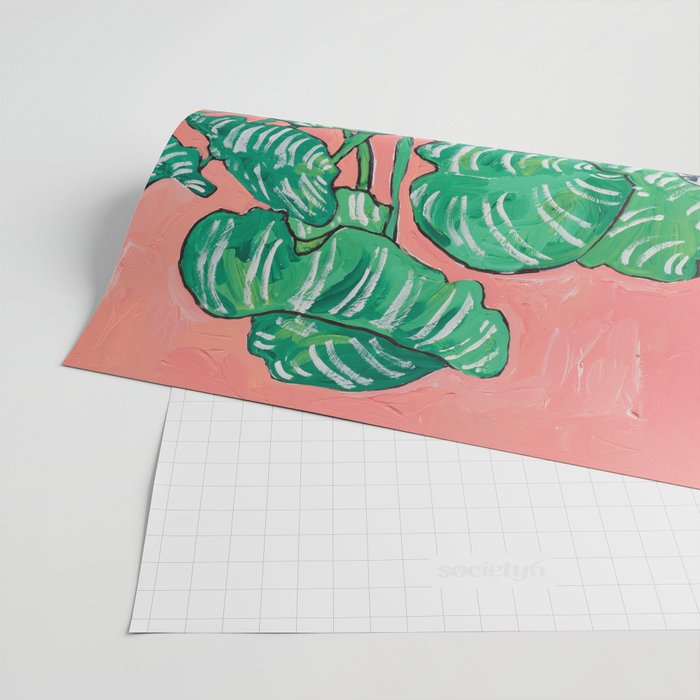 Cluster of Houseplants and Proteas on Pink Still Life Painting Wrapping Paper Gallery Image 2