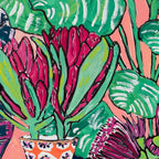 Cluster of Houseplants and Proteas on Pink Still Life Painting Coffee Mug Gallery Image 2