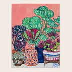 Cluster of Houseplants and Proteas on Pink Still Life Painting Poster Gallery Image 4