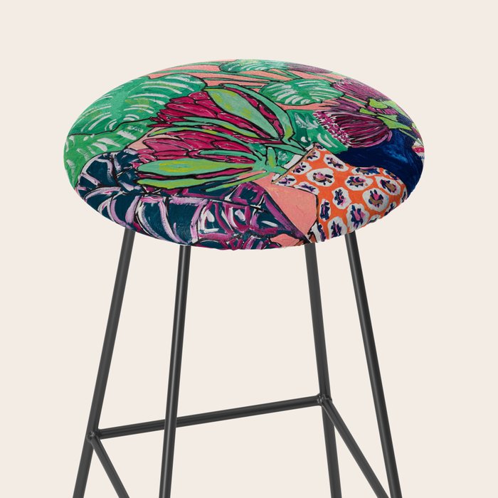 Cluster of Houseplants and Proteas on Pink Still Life Painting Stool Gallery Image 2