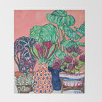 Cluster of Houseplants and Proteas on Pink Still Life Painting Throw Blanket Gallery Image 2