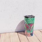 Cluster of Houseplants and Proteas on Pink Still Life Painting Travel Mug Gallery Image 4