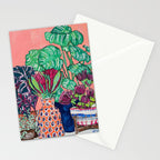 Cluster of Houseplants and Proteas on Pink Still Life Painting Stationery Card Gallery Image 2