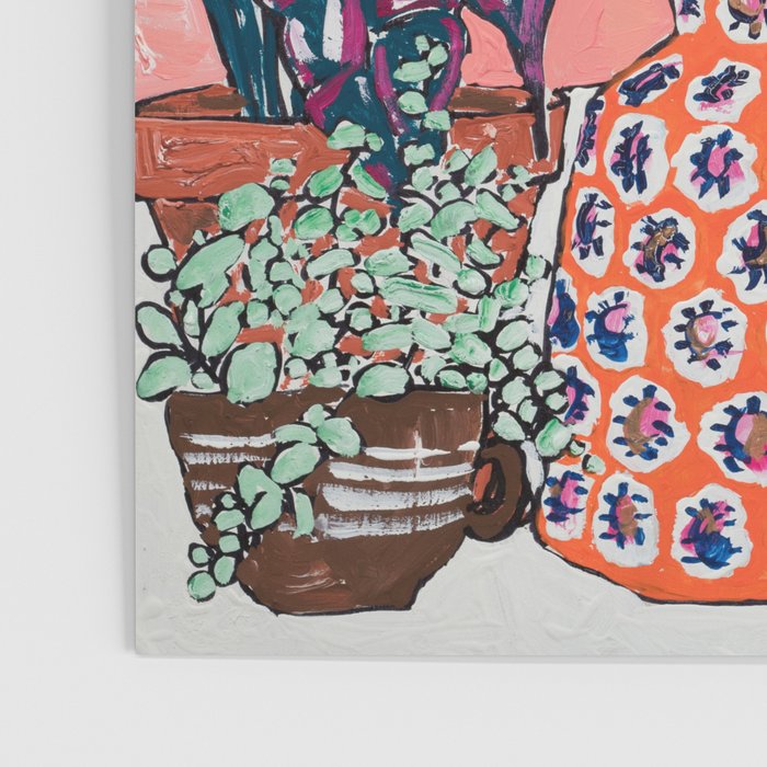 Cluster of Houseplants and Proteas on Pink Still Life Painting Poster Gallery Image 3
