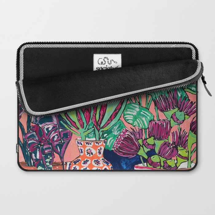 Cluster of Houseplants and Proteas on Pink Still Life Painting Laptop Sleeve Gallery Image 2