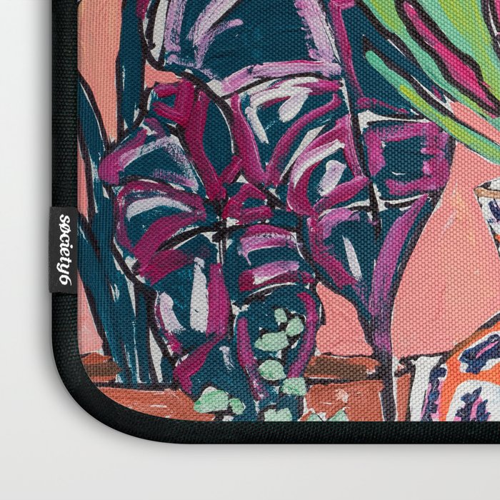 Cluster of Houseplants and Proteas on Pink Still Life Painting Laptop Sleeve Gallery Image 3