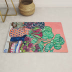 Cluster of Houseplants and Proteas on Pink Still Life Painting Rug Gallery Image 1