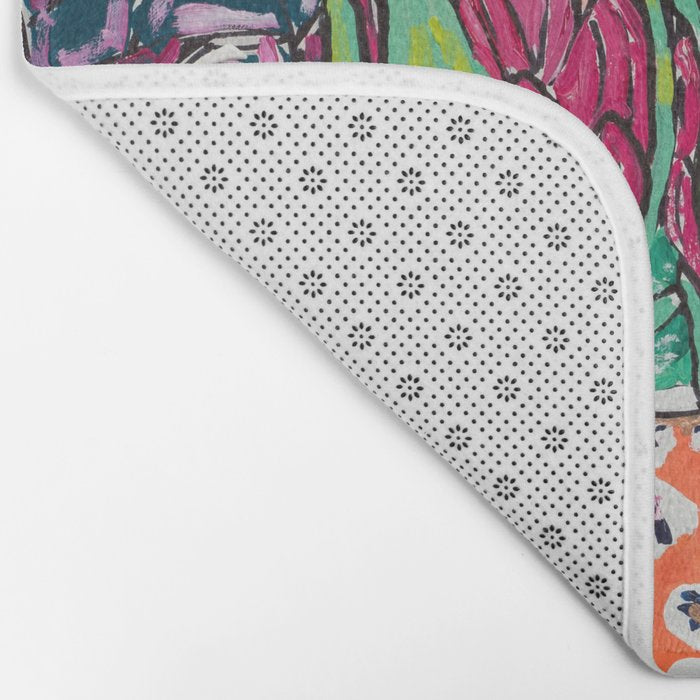 Cluster of Houseplants and Proteas on Pink Still Life Painting Bath Mat Gallery Image 2