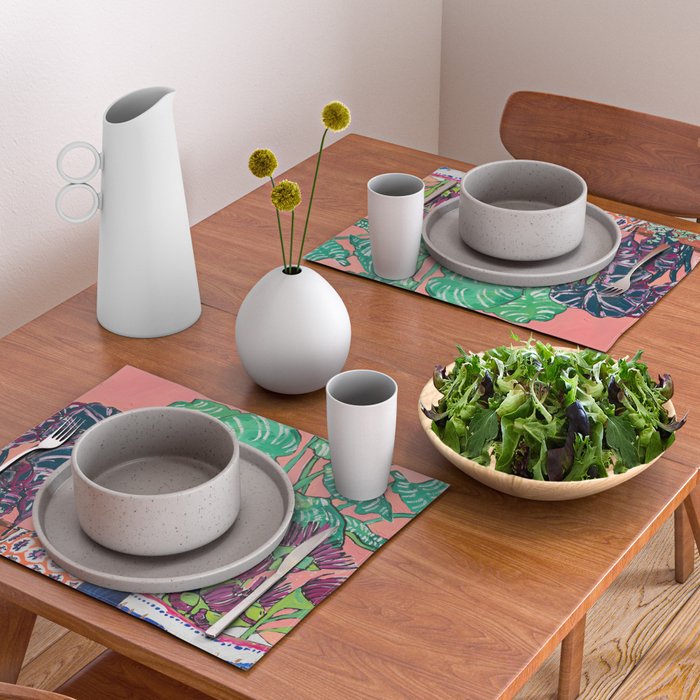 Cluster of Houseplants and Proteas on Pink Still Life Painting Placemat Gallery Image 2