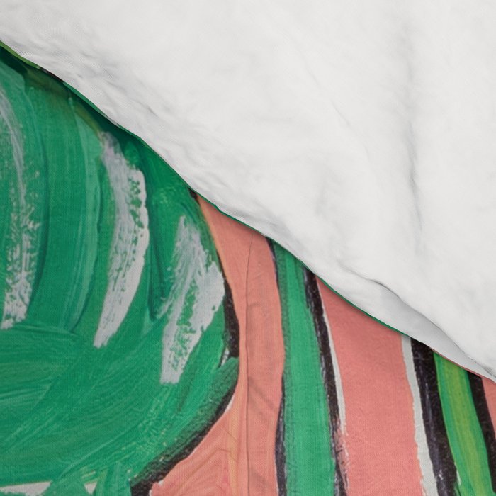 Cluster of Houseplants and Proteas on Pink Still Life Painting Comforter Gallery Image 4