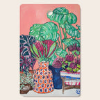 Cluster of Houseplants and Proteas on Pink Still Life Painting Cutting Board Gallery Image 1