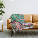 Cluster of Houseplants and Proteas on Pink Still Life Painting Throw Blanket Gallery Image 1