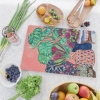 Cluster of Houseplants and Proteas on Pink Still Life Painting Cutting Board Gallery Image 2