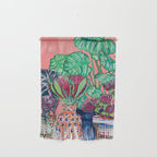 Cluster of Houseplants and Proteas on Pink Still Life Painting Wall Hanging Gallery Image 1
