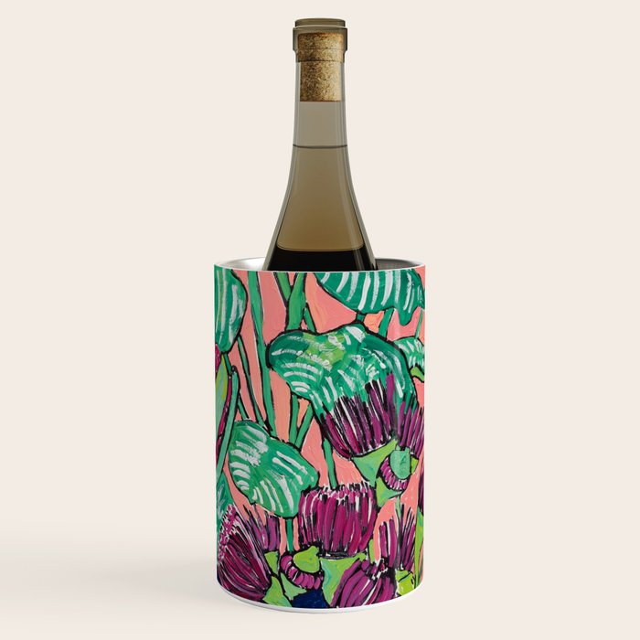 Cluster of Houseplants and Proteas on Pink Still Life Painting Wine Chiller Gallery Image 3