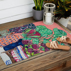 Cluster of Houseplants and Proteas on Pink Still Life Painting Outdoor Rug Gallery Image 2
