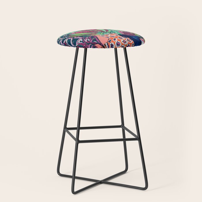 Cluster of Houseplants and Proteas on Pink Still Life Painting Stool Gallery Image 1