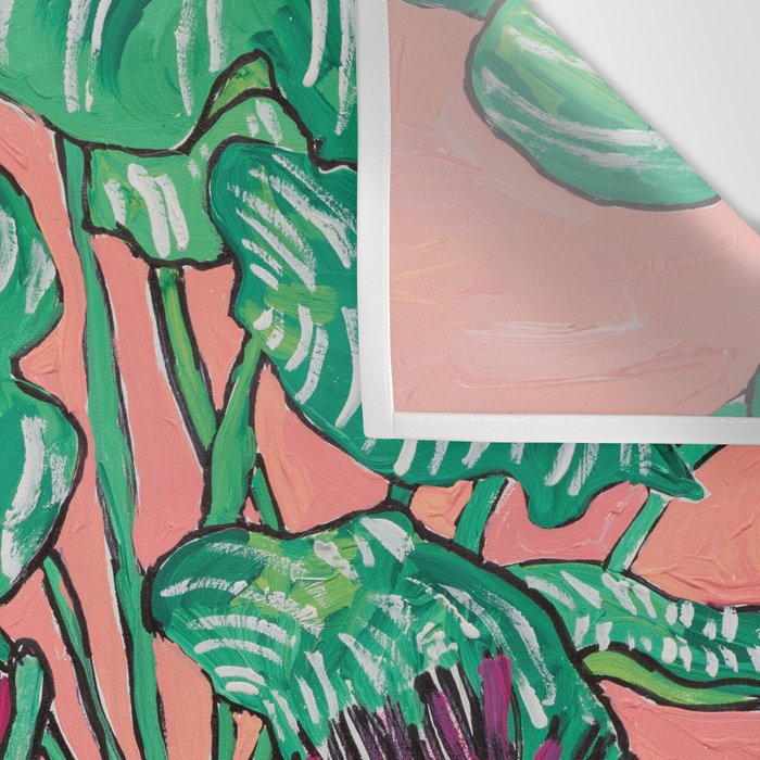 Cluster of Houseplants and Proteas on Pink Still Life Painting Wall Tapestry Gallery Image 3