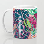 Cluster of Houseplants and Proteas on Pink Still Life Painting Coffee Mug Gallery Image 3