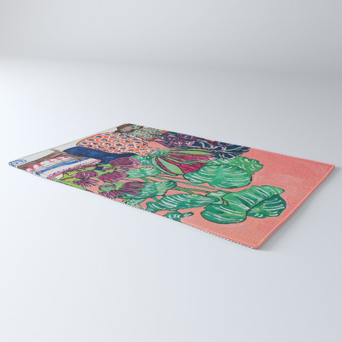 Cluster of Houseplants and Proteas on Pink Still Life Painting Rug Gallery Image 3